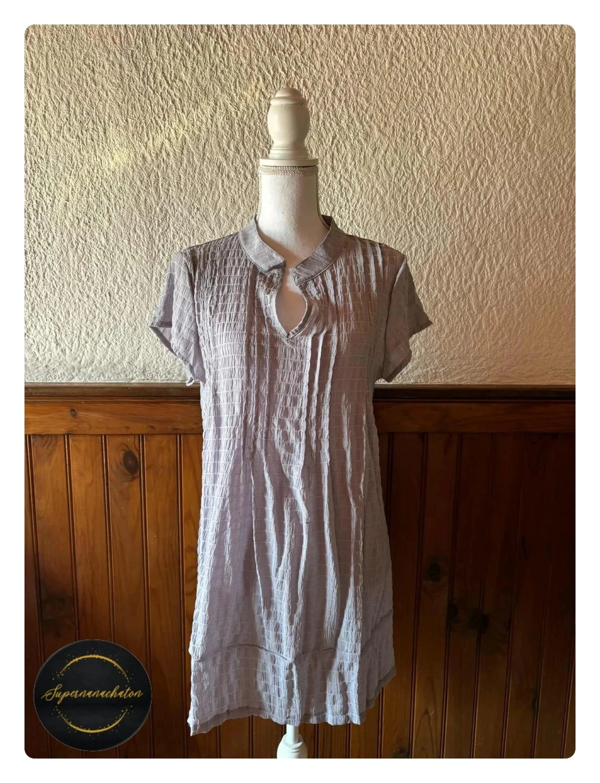 Robe Tunique Légère Gaufrée Gris / Mauve - Miss Look - Taille L / 40